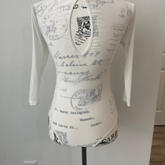 SHEER BODYSUIT EMBROIDERED FLORAL SZ S 3/4 SLEEVE PREPPY SEXY CHIC AESTHETIC - Picture 4 of 16